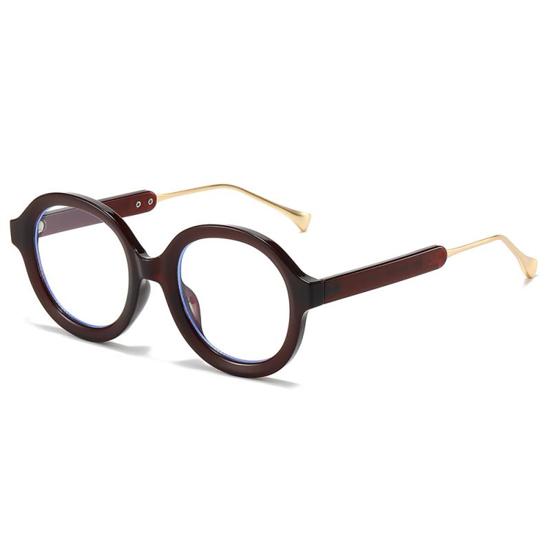 メガネ 伊達メガネ ブルーライトカット ラウンド 丸型 高級感 ファッション小物 PC素材 プラスチック メタルフレーム ブラック ワインレッド ヒョウ柄 おしゃれ トレンド ユニセックス 個性派 スタイリッシュ