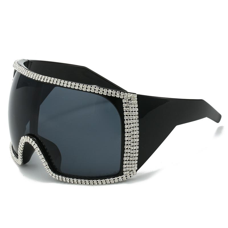 サングラス レディース ビッグフレーム スクエア 欧米風 個性派 ヒップホップ ラインストーン装飾 UV400カット 紫外線対策 旅行 レジャー パーティー ステージ 秋冬 ブラック ピンク グレー ブルー レッド