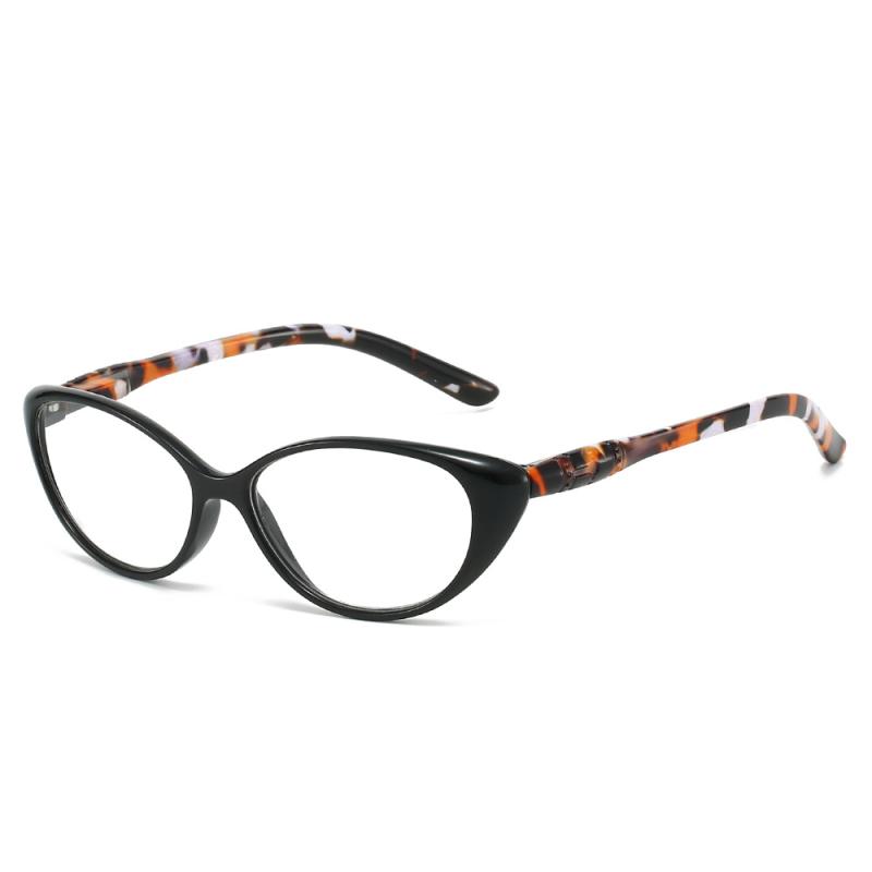 老眼鏡 レディース 女性用 リーディンググラス キャットアイ オーバルフレーム ブルーライトカット 樹脂レンズ PCフレーム 個性的 おしゃれ ファッション ユニセックス 丸顔向け ブラック クリア マルチカラー