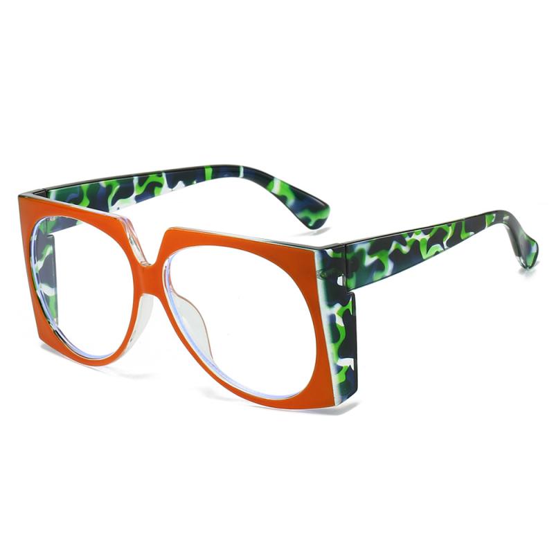 ブルーライトカット伊達メガネ レディース スクエア型 フルリム 小顔効果 PC素材 モダン ファッション インフルエンサー 欧米風 バイカラー 個性的(x2)