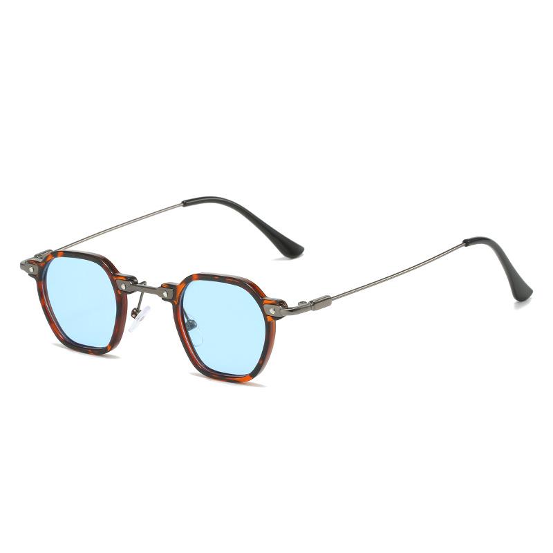 サングラス 男女兼用 パンク ヒップホップ ストリート 個性的 スモールフレーム スクエア UV400 ブラック ヒョウ柄 メタル プラスチック カジュアル ファッション ドライブ 旅行 アイウェア