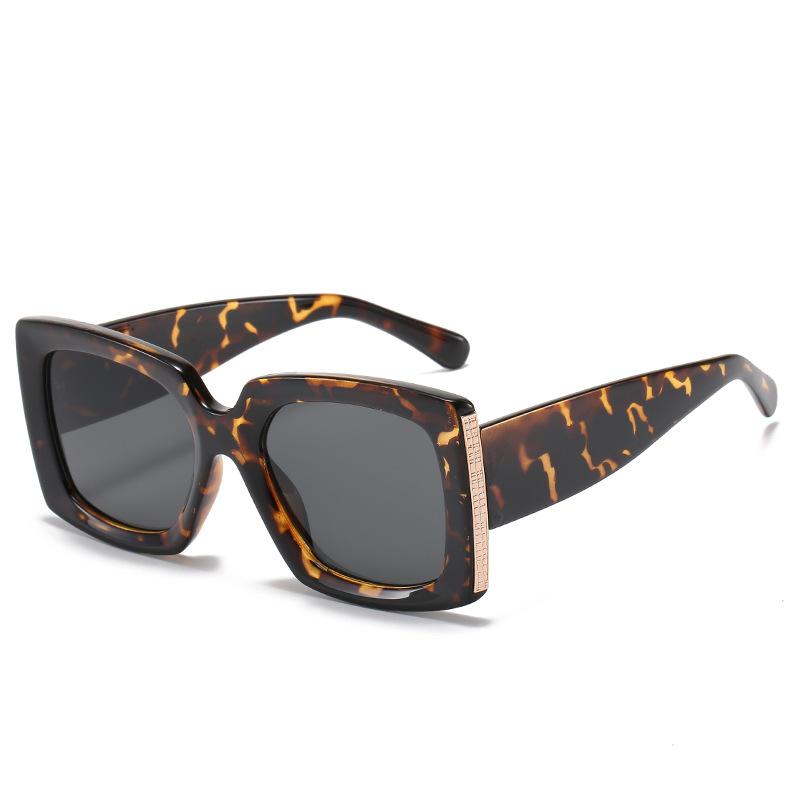 サングラス レディース スクエアフレーム UVカット 紫外線対策 UV400 プラスチック メタル コンビフレーム 黒 豹柄 おしゃれ 欧米風 ファッション 普段使い ドライブ レジャー ワイドテンプル