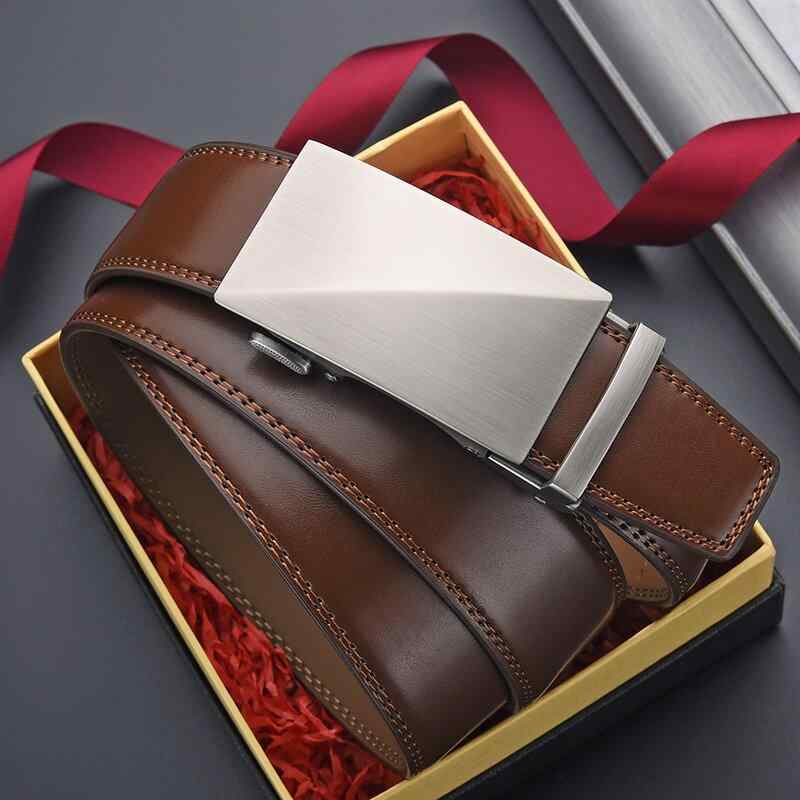 ベルト メンズ 男性用 本革 牛革 オートロックバックル 自動バックル ビジネス カジュアル フォーマル 通勤 普段使い スーツ パンツ 上質 シンプル 万能(4)