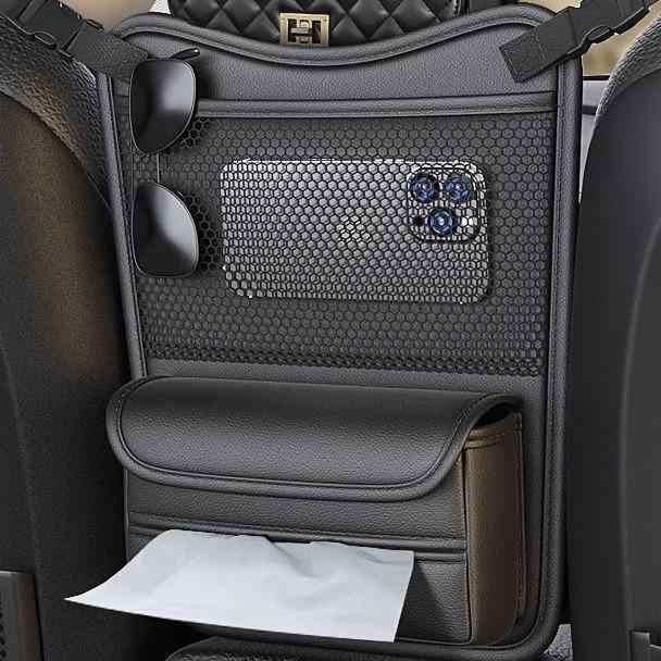 車用収納ポケット カーシート レザー 防水 運転席助手席間 シートバック 吊り下げ式 小物入れ 車内整理 汎用 ブラック グレー(x2)