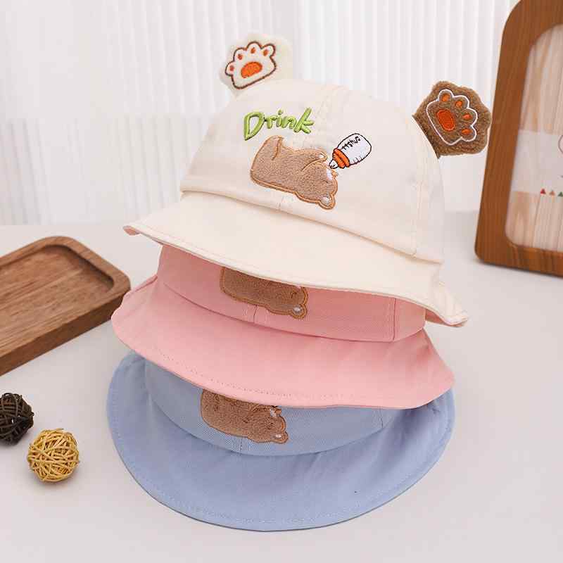漁夫帽 ベビー 男の子 女の子 春夏 コットン素材 日よけ つば広 UVカット クマ柄 かわいい バケットハット 6ヶ月から2歳 お出かけ 公園遊び 通気性 軽量