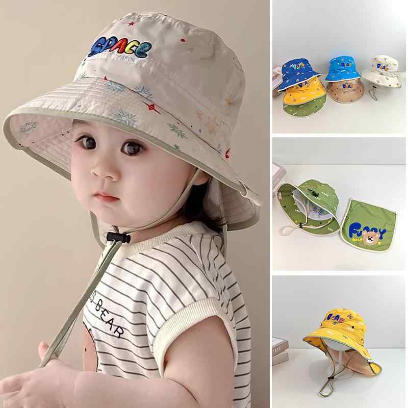 バケットハット キッズ 子供用 春夏 UVカット 紫外線対策 日よけ 薄手 速乾 ケープ付き コットンポリエステル素材 アウトドア レジャー つば広帽子