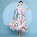 ダンスドレス レディース 大人 女性用 ミセス 社交ダンスドレス モダンダンス 長袖 ワンピース 競技用 練習着 ワルツ ストレッチ 伸縮性 花柄 プリント メ...