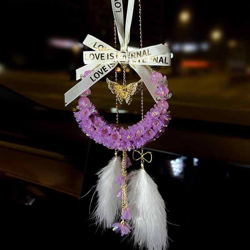 車用吊り下げ飾り レディース 福文字 スズラン クリスタル ルームミラー 車内装飾 ライトラグジュアリ..