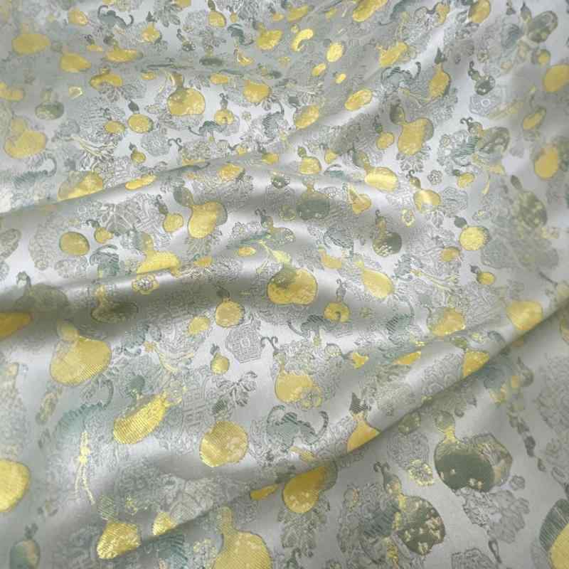 生地 新チャイナ風 金ひょうたん柄 ライトグリーン 宋錦風 提花織り ポリエステル 上質 高密度 ワンピ..