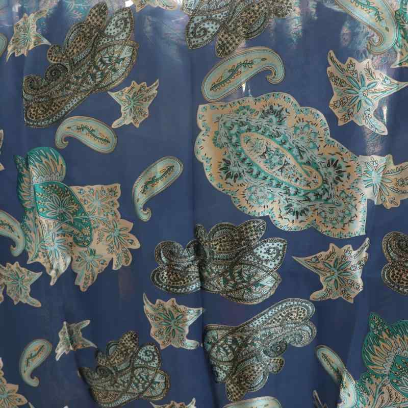 生地 ナイロン レーヨン ベルベット 植物柄 プリント バーンアウト ブルー 春夏 ファッション ドレス ..