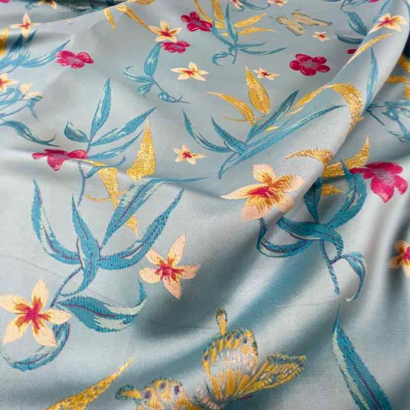 生地 洋裁 服地 中国風 蘭花蝶柄 ジャカード織り ポリエステル 宋錦調 高級感 高密度 アパレル用 手芸..