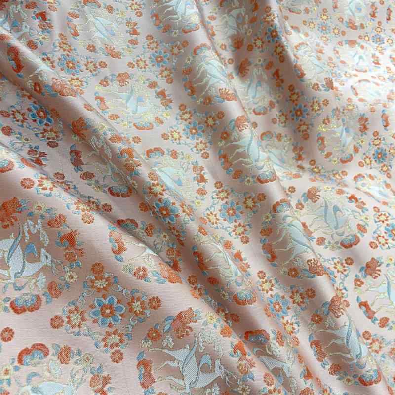 生地 リーフ柄 レトロ調 ジャガード織り 緞子 ポリエステル 150cm幅 白地 ピンク 服飾 インテリア 布団カバー クッションカバー ソファカバー 唐装 綿入れ DIY ハンドメイド(x2)