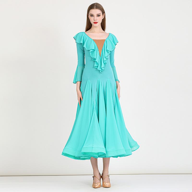 社交ダンス ドレス モダン ワルツ スタンダード レッスン 練習 発表会 競技会 衣装 エメラルドグリーン..