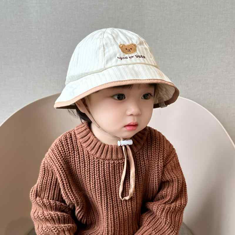 帽子 ベビー 新生児 男女兼用 バケットハット 3ヶ月から15ヶ月 赤ちゃん用 コットン100% くまモチーフ ..