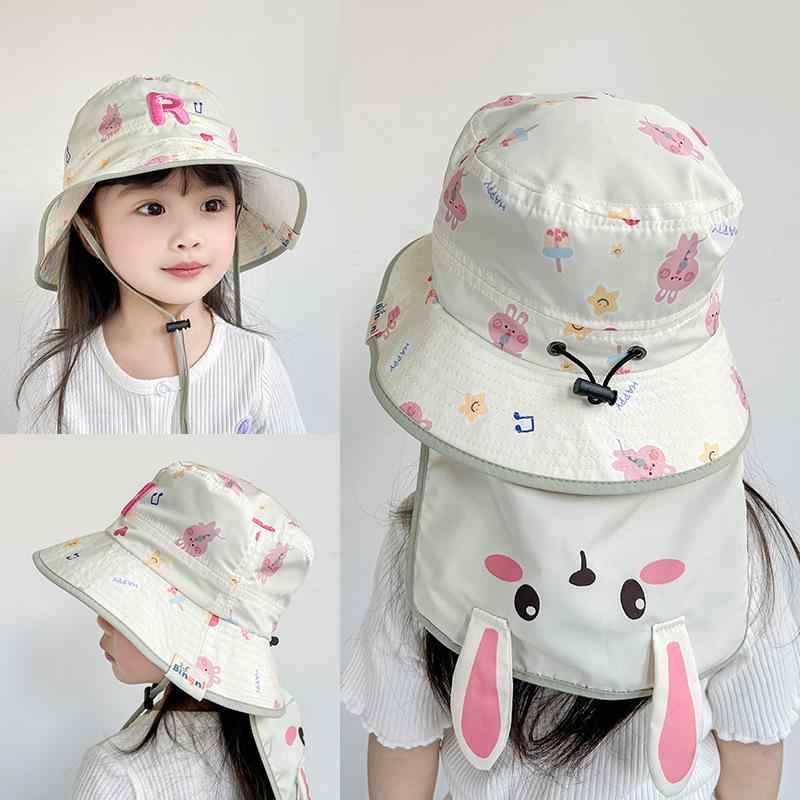 帽子 キッズ 女の子 ベビー UVカット 日よけ つば広 ショール付き 速乾 薄手 ポリエステル 首ガード 春夏 アウトドア かわいい 漁師帽