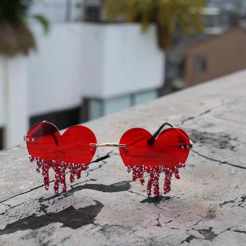 サングラス 男女兼用 個性的 ハート型 ティアードロップ フレームレス ジルコニア装飾 ゴールドフレーム PC素材 高級感 欧米スタイル ファッション小物(x2)