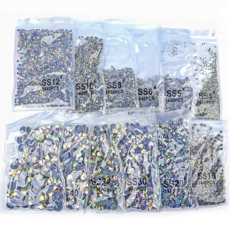 ラインストーン ガラスクリスタル 電気メッキ加工 ホットフィックス アイロン接着 平底 熱接着剤付き ホワイトAB DIY ハンドメイド 手芸 服飾 衣料 スマホケース デコパーツ