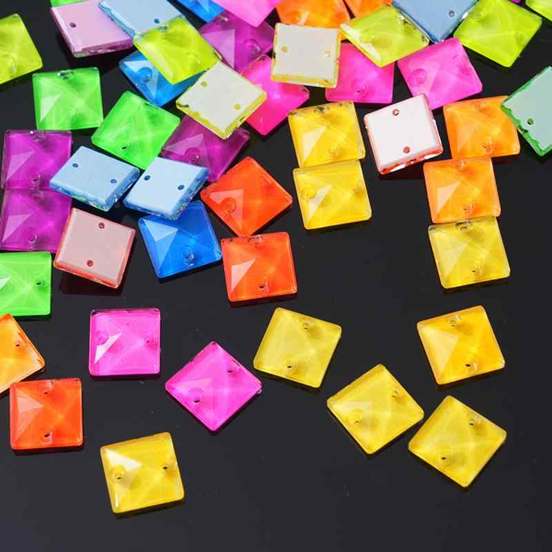 ラインストーン K9ガラス スクエア 蛍光色 ベベルカット フラットバック 2穴 縫い付け DIY 手芸 デコレーション 高級感 電気メッキ ABカラー ミックスカラー