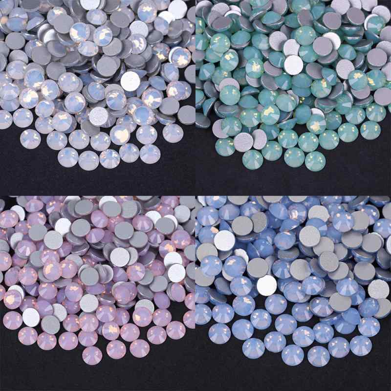 ラインストーン クリスタル フラットバック ラウンド 電気メッキ加工 乳白色 マルチカラー SS3～SS30対応 ネイルアート デコパーツ ハンドメイド素材