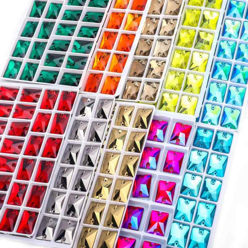縫い付けラインストーン 長方形 ガラス製 フラットバック 手芸パーツ DIY ドレス ウェディングドレス 衣装装飾 電気メッキ加工 豊富なカラー 多サイズ対応