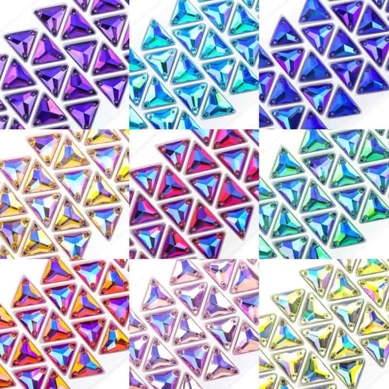 手縫い ラインストーン 三角形 ガラス製 クリスタル AB加工 フラットバック カラフル 飾りボタン 衣装 ドレス 装飾パーツ ハンドメイド 手芸資材