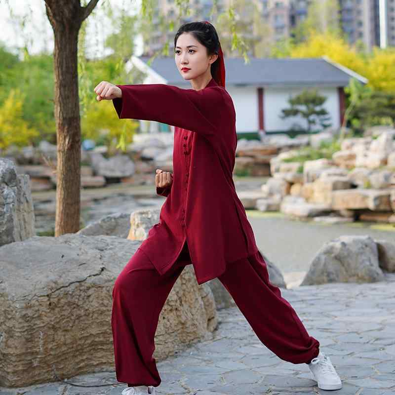 太極服 武術服 男女兼用 大人用 上下セット 太極拳 練習着 演舞服 レトロ 中国風 綿混紡 アセテート繊..