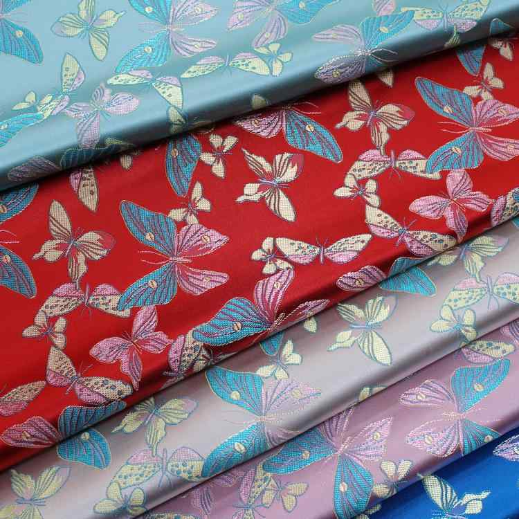 生地 中国風 提花 蝶柄 織錦 サテン ポリエステル チャイナドレス 子供服 漢服 人形服 装飾用 クッショ..