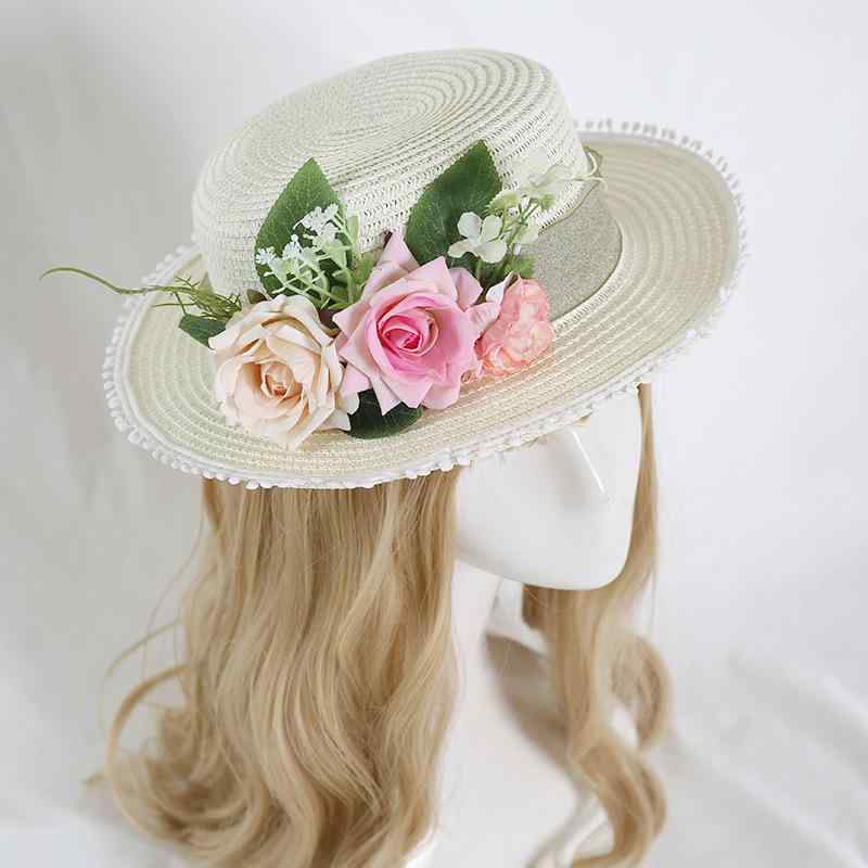 麦わら帽子 レディース ロリータ エレガント 上品 かわいい 日よけ帽子 UVカット 花柄 フラワーモチー..