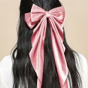 ヘアクリップ レディース サテン ビッグリボン 無地 ロングテール 上品 エレガント 髪飾り バレッタ フェミニン 通勤 オフィス カジュアル フォーマル(x2...