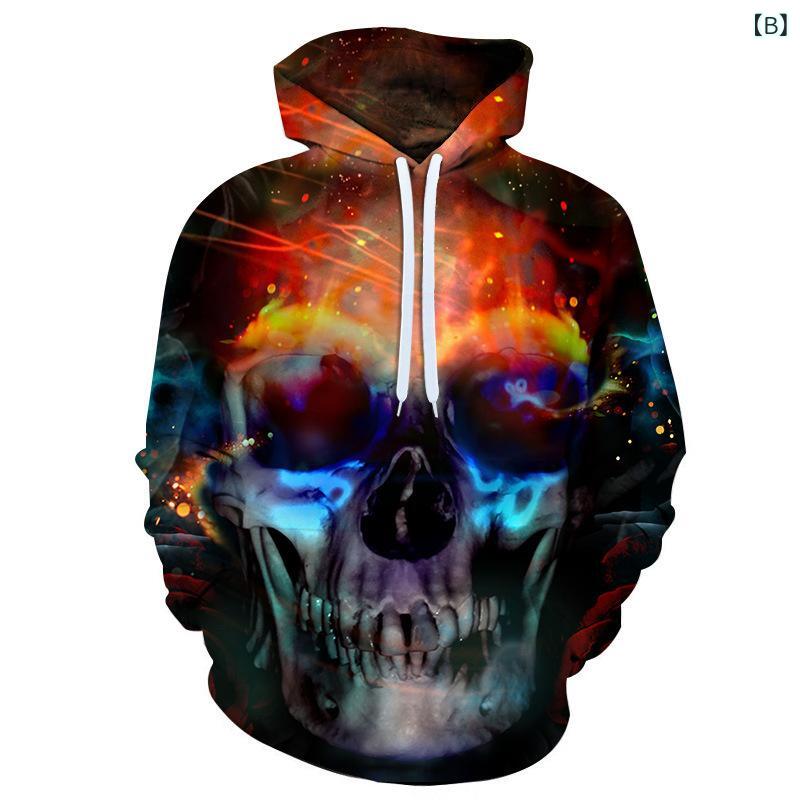 パーカー ユニセックス スカル 髑髏 ドクロ 3Dデジタルプリント フード付き 長袖 ビッグシルエット オーバーサイズ 欧米風 カジュアル ストリート 普段使い ポリエステル 通年 フーディー