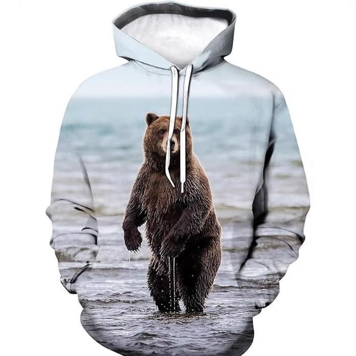 パーカー メンズ ユニーク 3Dデジタルプリント アニマル柄 猫 熊 タコ 長袖 プルオーバー ビッグシルエ..