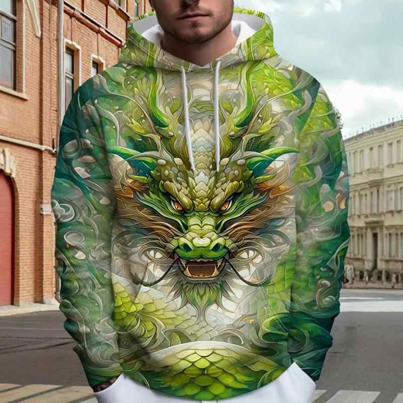 スウェット メンズ 長袖 パーカー 3Dデジタルプリント 中国龍 ファッション柄 ゆったり ルーズフィット..