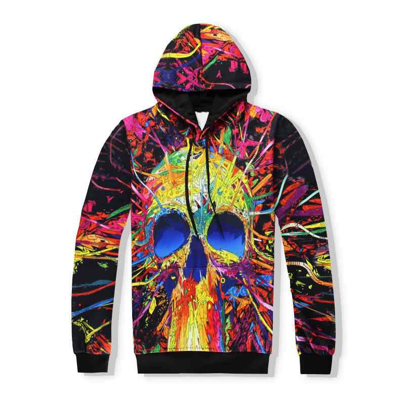 パーカー メンズ 男性用 欧米風 ヒップホップ ストリート カジュアル スポーティ トレンド 3Dスカルグラフィック プルオーバー 長袖 スタジャン風 ポリエステル混紡 綿混 ビッグシルエット ルーズフィット