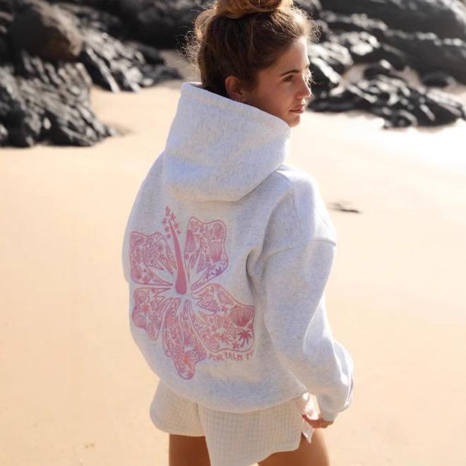 レディース パーカー 裏起毛 オーバーサイズ 立体刺繍 花柄 厚手 コットン混紡 ミドル丈 カジュアル ストリートファッション 秋冬 スウェット トップス