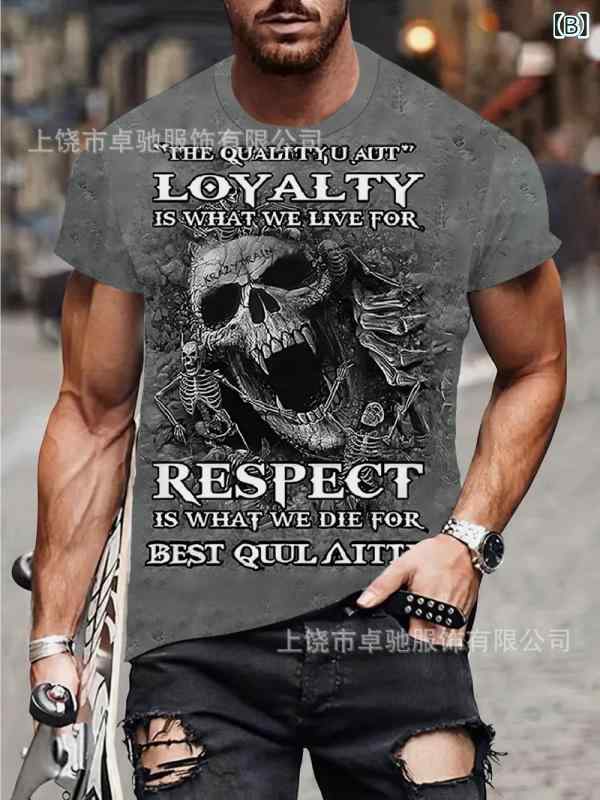 Tシャツ メンズ 男性用 3Dプリント スカル ドクロ ファッション トレンド おしゃれ 半袖 クルーネック 丸首 ポリエステル ルーズフィット ゆったり ビッグシルエット 通気性 吸湿速乾 カジュアル 普段使い 春夏 トップス