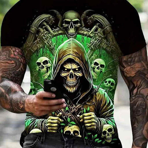 Tシャツ メンズ 男性用 半袖 ドクロ武士 3Dプリント カジュアル クルーネック 丸首 ポリエステル 薄手 通気性 吸汗速乾 ストレートシルエット レギュラーフィット 夏 トップス Tシャツ メンズ 男性用 半袖 ドクロ武士 3Dプリント カジュアル クルーネック 丸首 ポリエステル 薄手 通気性 吸汗速乾 ストレートシルエット レギュラーフィット 夏 トップス