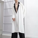 トレンチコート メンズ 男性用 ロング丈 アウター テーラードカラー カジュアル ストリート 個性的 薄手 ゆったり ルーズフィット シングルブレスト 無地 綿ポリエステル ブラック ホワイト