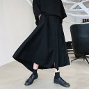 パンツ メンズ 男性用 ルーズフィット ゆったり ワイド アシンメトリー スカートパンツ 八分丈 ボトムス ダーク系 モード系 カジュアル 普段使い 春夏 ブラック 綿混素材