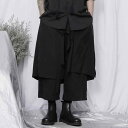 パンツ メンズ 男性用 カジュアル リラックス スカート キュロット ワイド ゆったり ルーズフィット レイヤード アシンメトリー 個性的 デザイン 9分丈 アンクル丈 ミッドウエスト ブラック ラビットファー ストリート ファッション(x2)