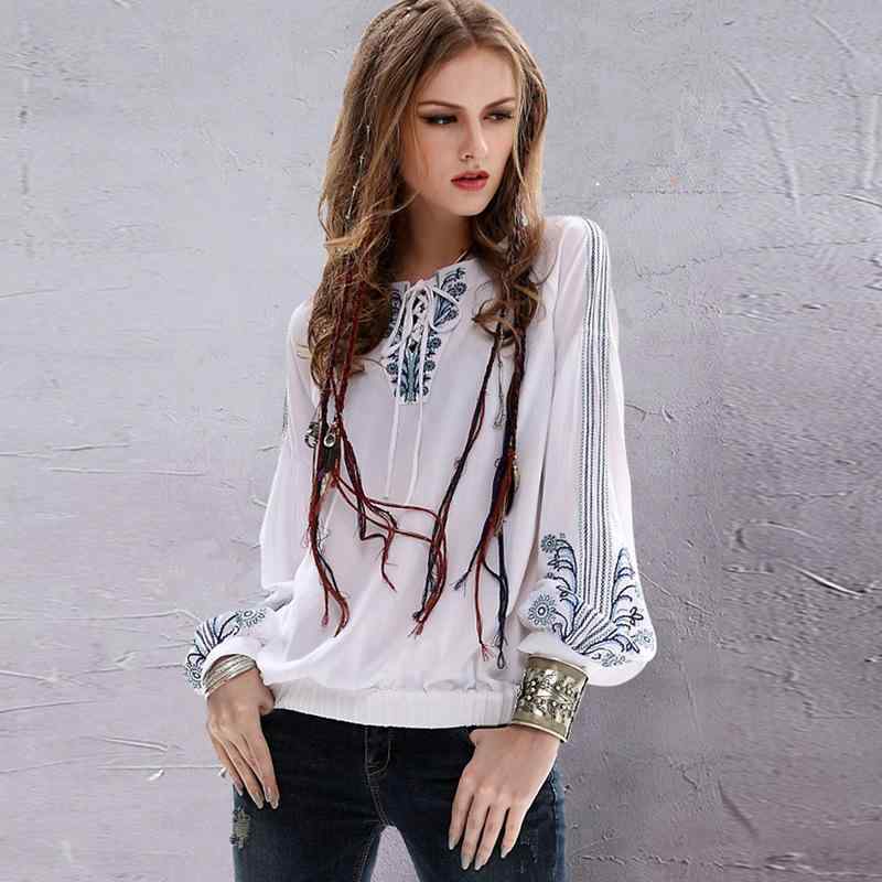 ブラウス レディース 綿麻 コットンリネン プルオーバー 無地 刺繍 リボン 長袖 Vネック ランタンスリーブ ゆったり リラックスフィット レトロ クラシック ホワイト 秋冬 普段使い オフィス カジュアル 着回し 快適 トップスのサムネイル
