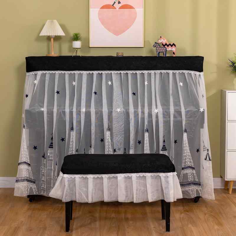 ピアノカバー 刺繍 チュール フルカバー 高級感 エンボス加工 ベルベット 防塵 中綿入り アップライトピアノ ピアノ椅子カバー フレンチスタイル バレエガール 白鳥 いちご デイジー柄 ポリエステル製