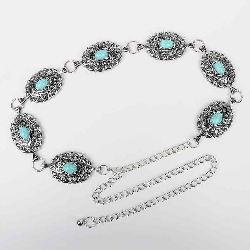 ウエストチェーン レディース 女性用 ウエスタン カウボーイ風 レトロ ヴィンテージ 古着風 メタル 金属 ベルト 高級感 気品 エレガント アンティーク調 加工 グリーン 普段使い カジュアル デイリー アクセサリー 装飾品