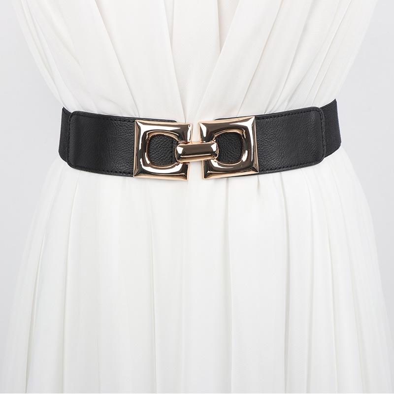 ベルト レディース 秋冬 ブラック 黒 レトロ ゴムベルト 伸縮性 ウエストマーク ウエストシェイプ 細見え スタイルアップ 金属バックル サッシュベルト PUレザー オフィス カジュアル 万能 シンプル