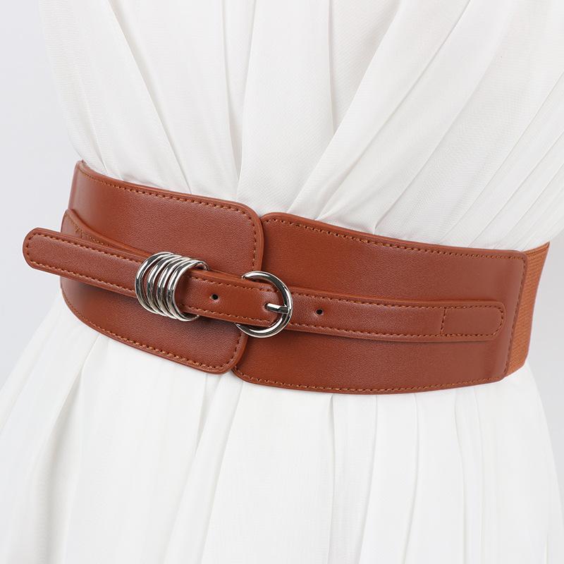 ベルト レディース 幅広 ウエストマーク 伸縮性 ゴム ストレッチ PUレザー フェイクレザー 装飾 アクセ..