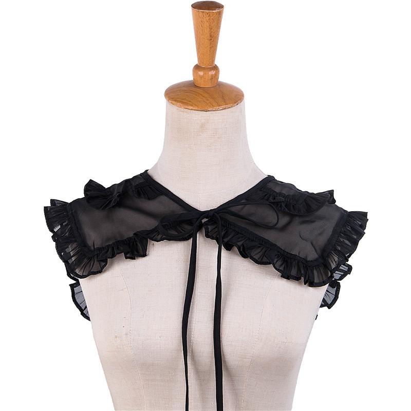 付け襟 レディース レトロ アンティーク調 レースフリル シフォン ショール ストール 多用途 高級感 メッシュ 透け感 エレガント 重ね着 首元アクセント おしゃれ パーティー カジュアル フォーマル ブラック ホワイト