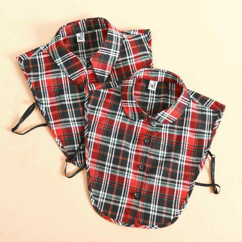 付け襟 レディース 赤チェック柄 フリル 綿素材 尖襟 丸襟 スタンドカラー 多機能 着回し おしゃれ か..