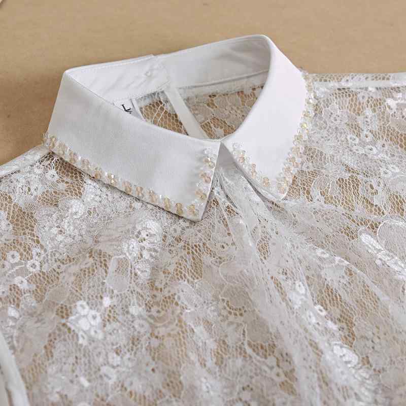 付け襟 レディース 韓国ファッション レース ジルコニア ラインストーン シャツ襟 尖襟 丸襟 重ね着 トップス ブラウス 万能 着回し フェイクカラー 春夏 ブラック ホワイト(x2)(4)