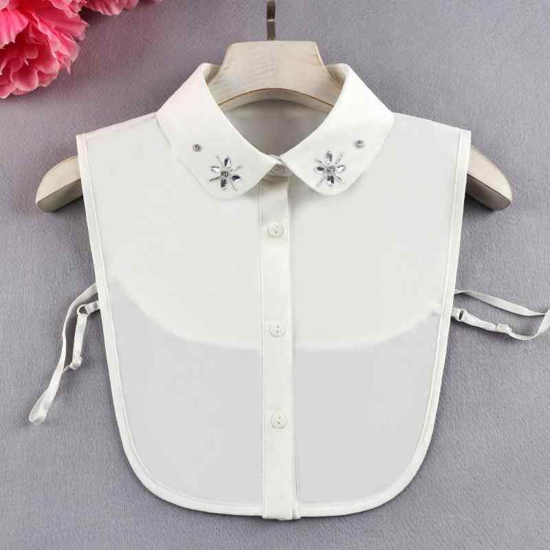 付け襟 レディース 女性用 秋冬 シフォン ポリエステル ニット ブラウス シャツ 重ね着 レイヤードスタイル パール ビジュー装飾 無地 スクール風 きれいめ カジュアル 万能 ホワイト ブラック フリーサイズ(4)