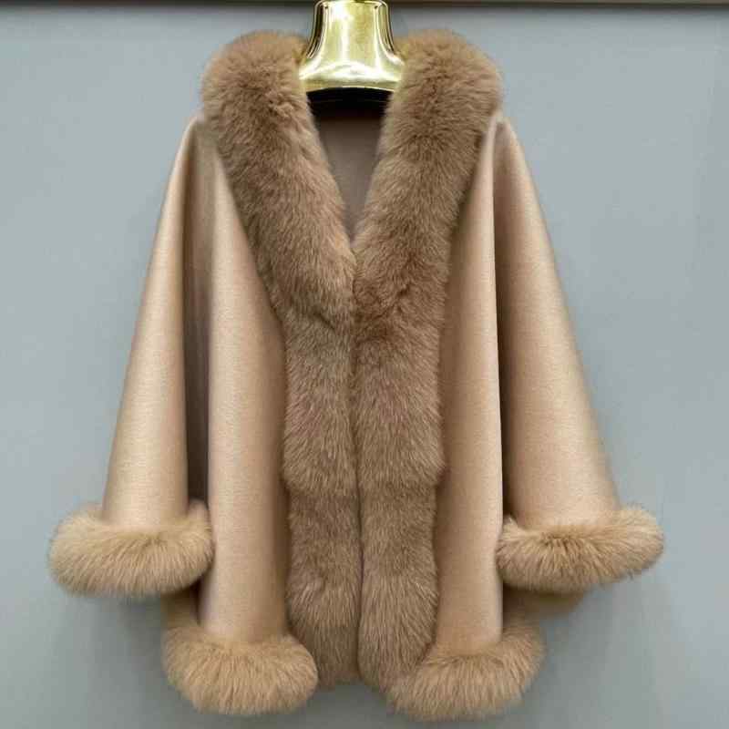 ポンチョ レディース 秋冬 ダブルフェイス カシミヤ フォックスファー 厚手 ブライダル 結婚式 披露宴 アウター ショール ケープ 羽織..