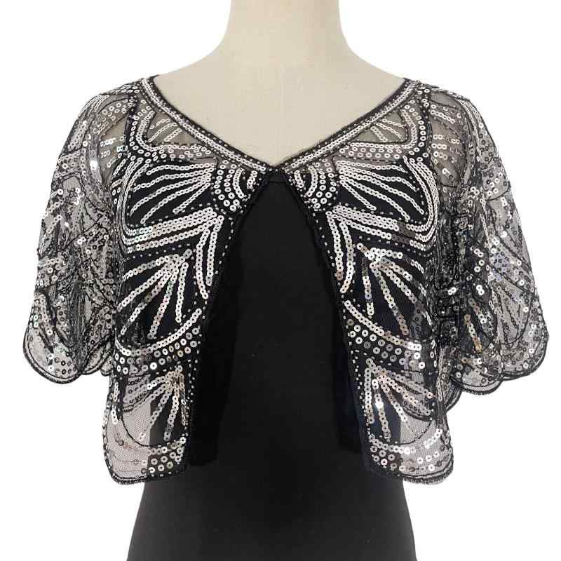 ボレロ レディース ショート丈 スパンコール ビーズ レース ショール ケープ 羽織り フォーマル 結婚式..